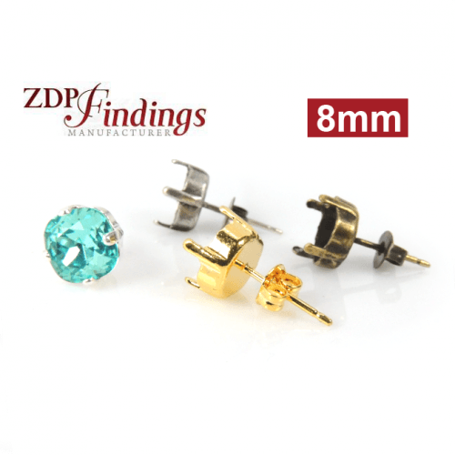 Square 8mm Bezel Post Stud Earring Setting Fit European Crystals 4470 Crystal, Choose Your Finish