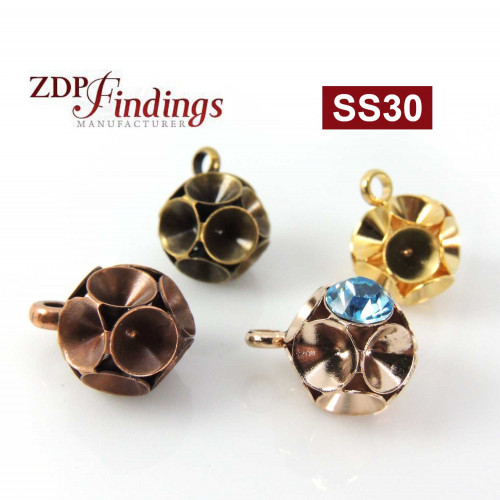 Round Ball Pendant Setting Fit 6 pcs European Crystals SS30
