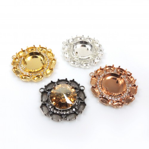 18mm Round Centerpiece with Crystals Fit European Crystals 1122-Shiny Gold