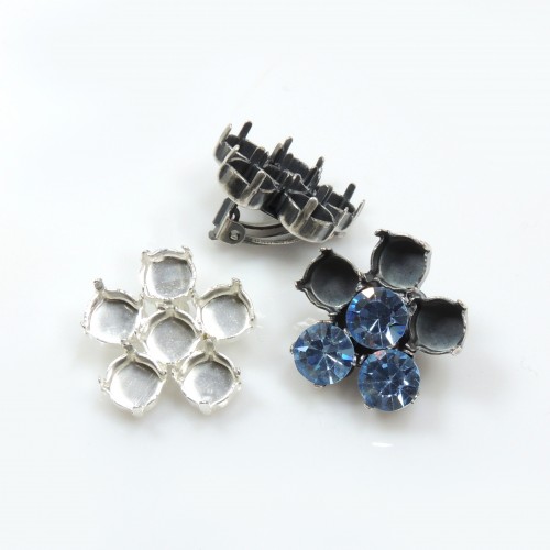 Flower Shape Clip on Earrings Settings Fit European Crystals SS39