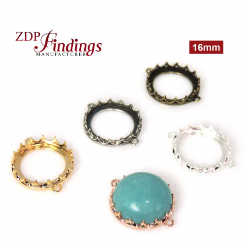 16mm Spiked Round Crown Bezel Cup Brass Plated, choose your plating