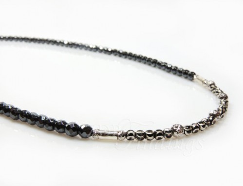 Sterling silver 925 Necklace with Natural Hematite,Laser Cut Silver Beads 