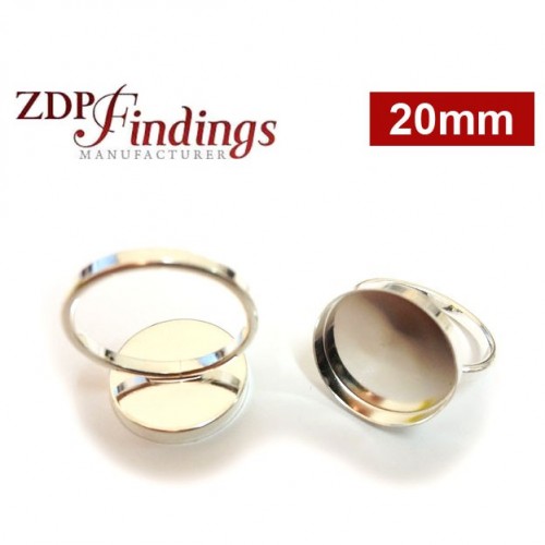 20mm Round Bezel on Ring,  925 Sterling silver. Choose your size.
