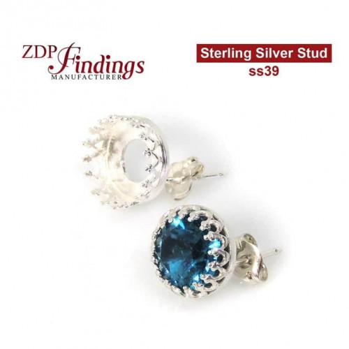 Stud earring bases for European Crystals ss39 Sterling Silver 925