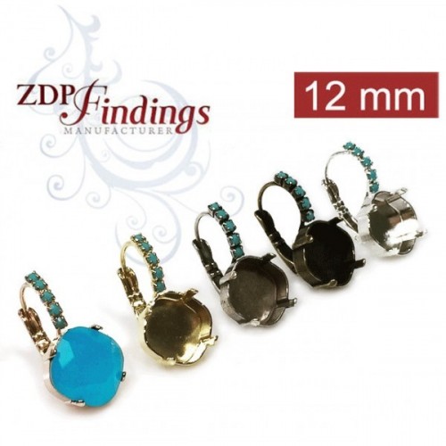 Square 12mm Bezel Rhinestone Earrings Fit European Crystals 4470