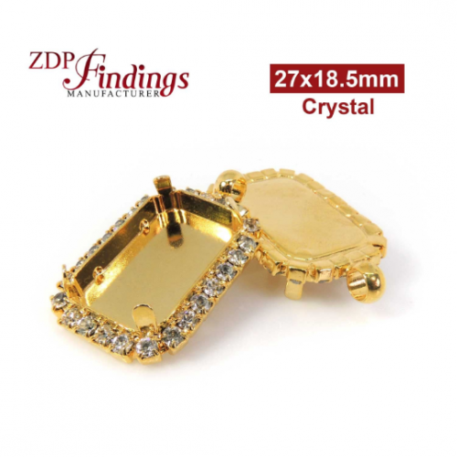 27x18.5mm Shiny Gold Octagon Bezel Setting with European Crystals Crystal Rhinestones, Shiny Gold Plated 