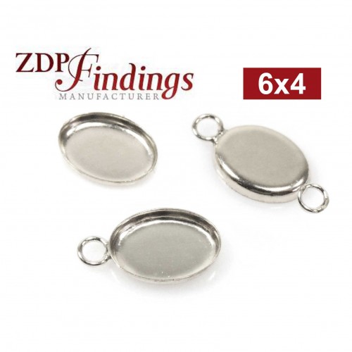 6x4mm Oval 925 Sterling silver Bezel Cup Connector