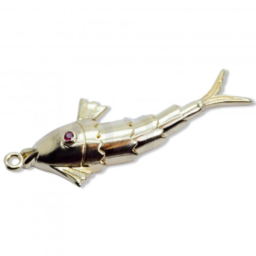 40mm Gold Plated Movable Carp Fish Pendant with Pink Cubic Zircon Stones with Loop 