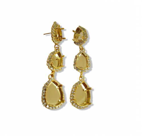 Pear Shape 14x10mm Rhinestone Gold Plated Long Dangle Earrings Fit Swarovski 4320 Crystal