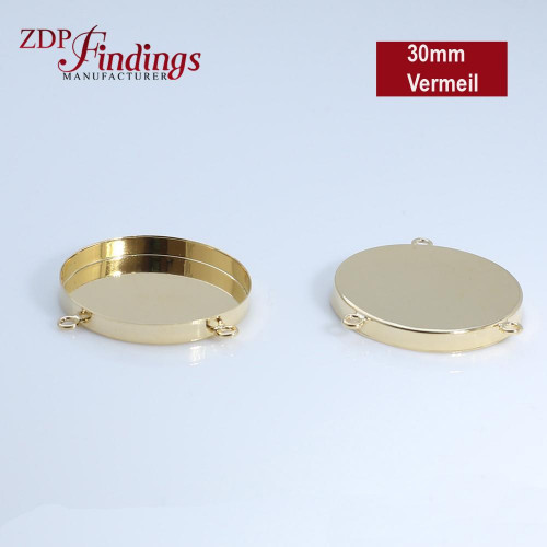 30mm Round Vermeil Bezel Cup with 3 Loops
