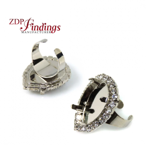 Pear Adjustable Rhinestone Ring Setting Fit European 4327 Crystal, Choose your Finish