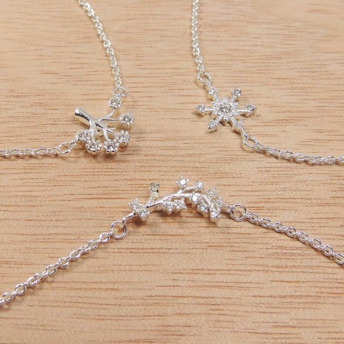 Silver Plated Link Chain Delicate CZ Necklace, Length 16"