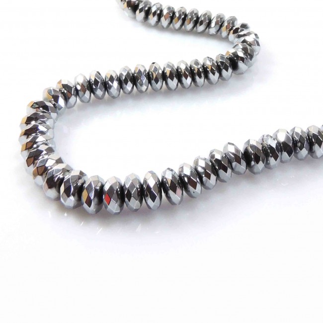 7mm Faceted Rondelle Natural Hematite Beads 16 (308040)