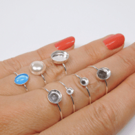 Silver 925 Stacking Ring fit Round Cabochon