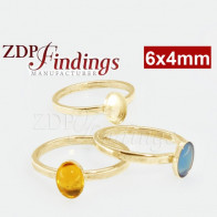 6x4mm Oval Bezel on Ring,  Gold Filled. Choose your size.