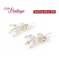 Earring Stud Bezel Setting Round Faceted or Chaton Stones. Sterling Silver 925, Choose Size
