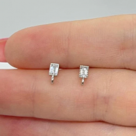 3 Pairs x Rectangle Sterling Silver 925 Quality Post (stud) earring with Zircon Stone and Loop with ear backs