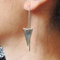 60mm Shiny Silver Triangle Ball Wire Earrings