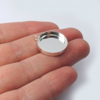 18mm Round Silver 925 Bezel Cup with Vertical Loop