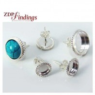 Silver 925 Round Ball Wire Bezel Post Stud Earrings