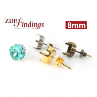 Square 8mm Bezel Post Stud Earring Setting Fit European Crystals 4470 Crystal, Choose Your Finish
