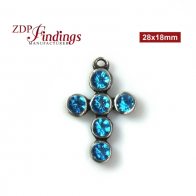 28x18mm small cross pewter pendant with azure stones