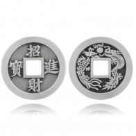 Chinese fortune coin amulet pewter pendant 30mm with hole
