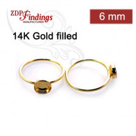 6mm Round Bezel on Ring,  Gold Filled. Choose your size.