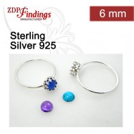 6mm Round Ring Base Shiny Sterling silver 925, Choose your ring size.