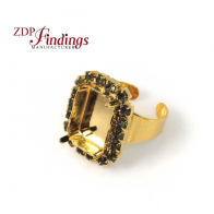 18x13mm Shiny Gold Plated Ring For Setting w/ Black Diamond Rhinestone fit Swarovski 4610