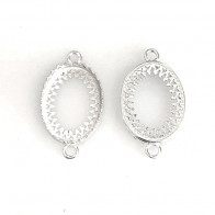 22x16mm Sterling Silver 925 Crown Oval Bezel Cup with 2 Connector Loops for Settings Flat Back Cabochon