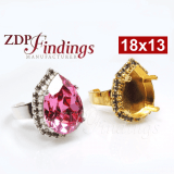 18x13mm Teardrop Rhinestone Ring fit European Crystals 4320
