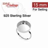 15mm 925 Sterling silver Round Bezel Ring