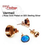 Silver 925 Round Bezel Post Earrings, Vermeil 14k Gold