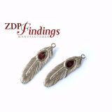 35x9mm Red Garnet Silver 925 Feather Pendant