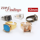 12mm Square Adjustable Ring Bezel For Setting Fit  European Crystals 4470