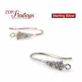 Earring base with CZ Sterling Silver 925 Rhodium plated