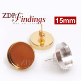 Round 15mm Brass Plated Bezel Earring Post