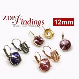 Round 12mm Lever back Earrings Setting fit European Crystals 1122