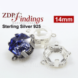 14mm Hexagon Bezel Silver 925 Connector fit European Crystals 4681
