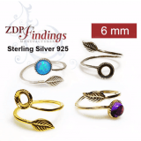 Sterling Silver 925 Round 6mm Bezel Settings Adjustable Ring.
