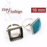 16mm Square Adjustable Ring Setting 