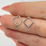 2 pairs x Rhombus Shaped Sterking Silver 925 Post (stud) earring with Loop and ear backs