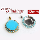 Square 12mm Bezel Pendant For Setting with Clear /Turquoise Rhinestones fit European Crystals 4470