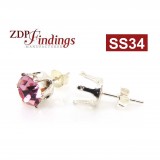 Round Bezel Post Earrings Fit European Crystals Rivoli SS34-Shiny Silver