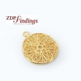 Micron 14K Gold Plated 15mm Round Floral Filigree Charm