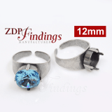 Square 12mm Adjustable Ring Bezel For Setting Suitable European Crystals 4470
