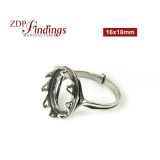 16x12mm Oval Ring Base Antique Sterling Silver 925