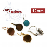 12mm Leverback Earring Setting Fit Cabochon Gemstone, Choose Your Finish