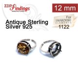 12mm Round Ring Base Antique Sterling Silver 925, Choose your finish.